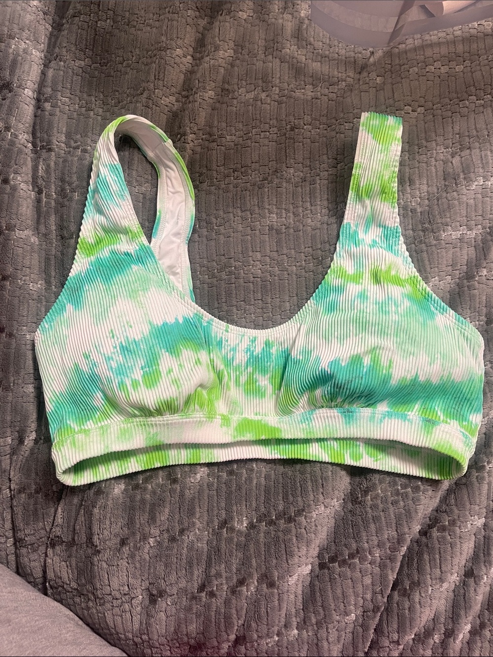 PINK Victoria's Secret Green & Teal Tie-Dye Ribbed Scoop Swim Top